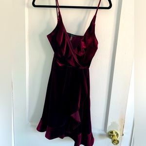 Burgundy velvet mini dress